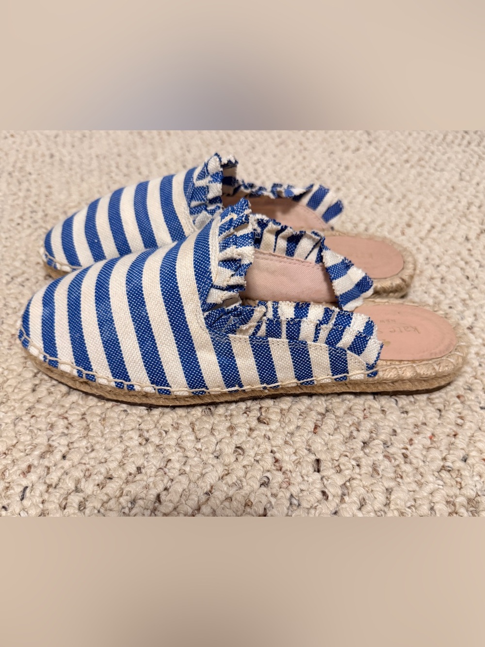 Kate Spade Laila Blue White Striped Espadrille Mule Slides Ruffle Trim Size 7.5